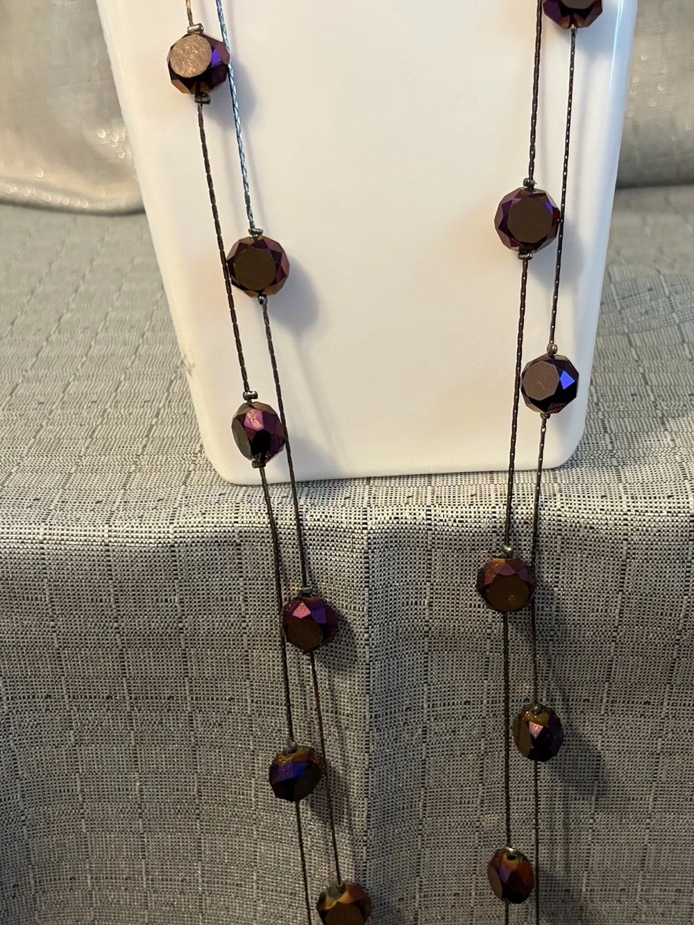 Iridescent Purple Faceted Bead Long Necklace